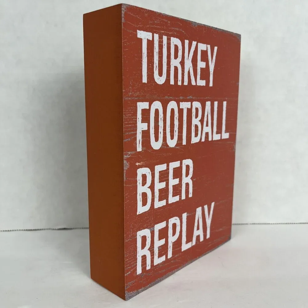 Wooden Box Sign Turkey Football Beer Replay 5x7 inch Decorative Home Art